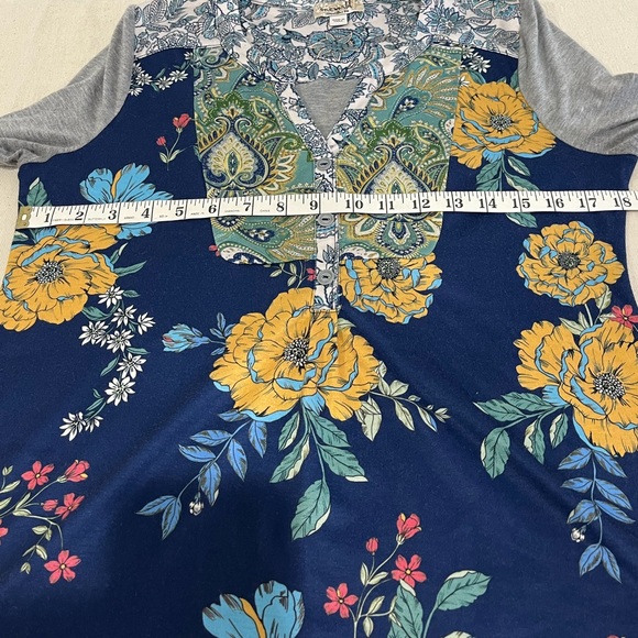 One World Blue Vibrant Floral Quarter-length Sleeve, Sz. S - Picture 16 of 16